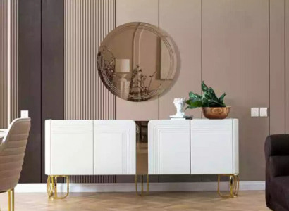 Wunnzëmmer Säitendësch Spigel Set Luxus Modern Holz wäiss 2tlg.